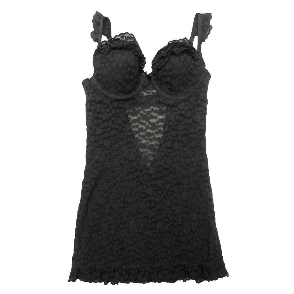 Victoria's Secret Nightie L Black‎ The Lacie Hearts Lace Chemise Stretch Sheer